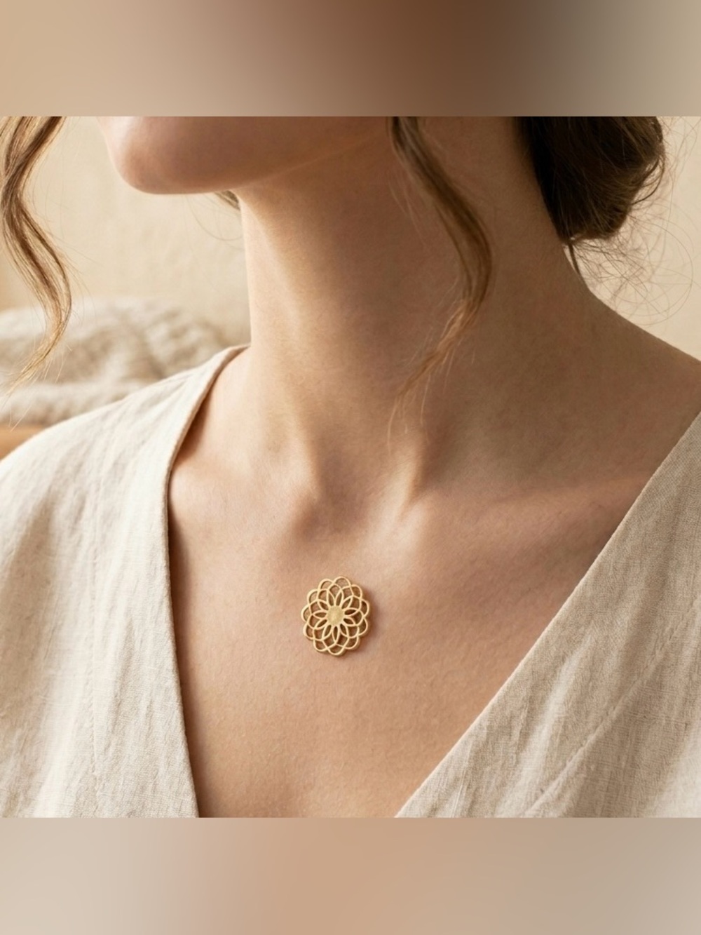 Gold Tone Floral Mandala Pendant Minimalist Jewelry Accessory No Necklace
